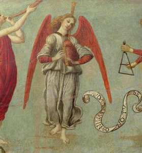 Engel, der Dudelsack spielt, ca. 1475-97 Tempera auf Holz (Detail) von Francesco Botticini