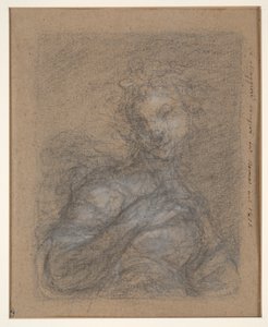 Halbfigur einer Frau (recto); Sitzender Soldat in Rüstung (verso)