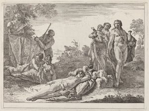 Apollo und Nymphen in einer Landschaft mit einer Büste des Pan von Francesco Fontebasso