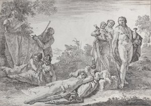 Neun Figuren bei einer Herme des Pan, aus Bacchanals und Geschichten