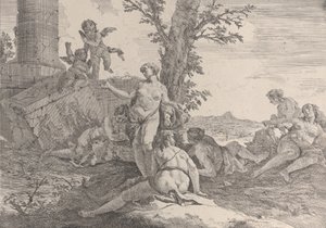 Sechs Nymphen und zwei Putti, aus Bacchanals und Geschichten, 1744 von Francesco Fontebasso