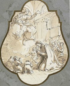 Die Jungfrau erscheint dem heiligen Filippo Neri und seinen Schülern von Francesco Fontebasso