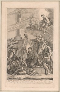 Die Madonna und das Kind mit zwei Engeln und den Heiligen Scholastica, Benedikt, Rochus, Petrus, Paulus und Hieronymus