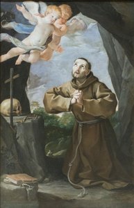 Heiliger Franziskus, der das Kreuz anbetet von Francesco Giovanni Gessi