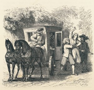 Entführung von Lucy, Episode aus Die Verlobten, Illustration für die Ausgabe von 1840 von Francesco Gonin