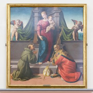 Madonna und Kind mit dem heiligen Franziskus und Zenobius von Francesco Granacci