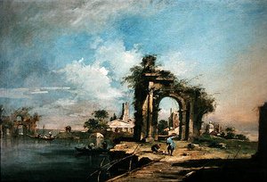 Capriccio mit einem zerstörten Bogen von Francesco Guardi