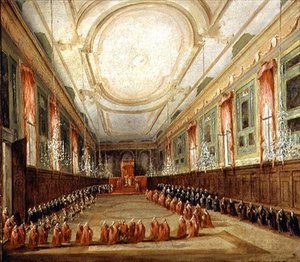 Papst Pius VI. und Doge Paolo Renier in der Kirche SS. Giovanni und Paolo von Francesco Guardi
