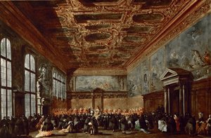 Der Doge von Venedig gibt Audienz in der Sala del Collegio im Dogenpalast von Francesco Guardi