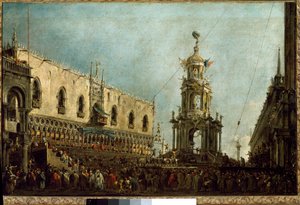 Der Doge von Venedig nimmt an den Fastnachtsfeiern auf der Piazzetta di San Marco teil