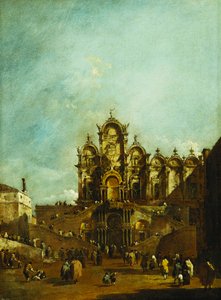 Die Loggia errichtet auf dem Campo San Zanipolo, Venedig, vor der Scuola di San Marco für den Segen von Papst Pius VI. im Jahr 1782 von Francesco Guardi