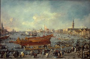 Die Abfahrt des Bucentaur zum Lido von Venedig für die Himmelfahrtszeremonie