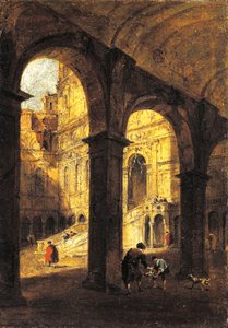 Hof des Palazzo Ducale und die Riesentreppe (Scala dei Giganti), Venedig, ca. 1780 von Francesco Guardi