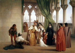 Die beiden Foscari: Francesco Foscari, Doge von Venedig, verbannt seinen Sohn Jacopo wegen des Vorwurfs des verräterischen Briefwechsels im Exil von Francesco Hayez