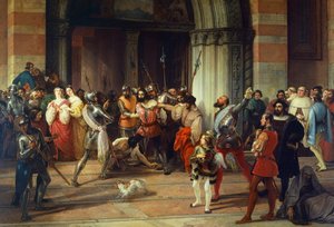 Ventura Fenaroli in der Kirche Carmine in Brescia von den Franzosen verhaftet, von Francesco Hayez