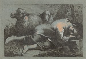 Schlafender Bauernjunge in der Nähe von zwei Schafen, 1758-1759 von Francesco Londonio