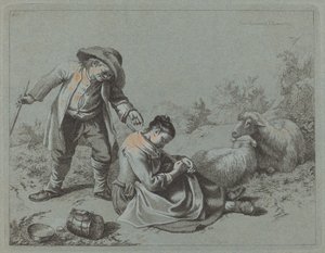 Bauer, der ein schlafendes Mädchen mit einem Zweig neckt, 1763