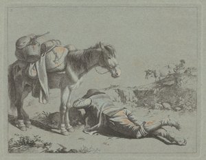 Hirte in Ruhe nahe einem Packpferd von Francesco Londonio