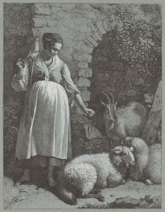 Frau, die Garn unter einem Bogen spinnt von Francesco Londonio
