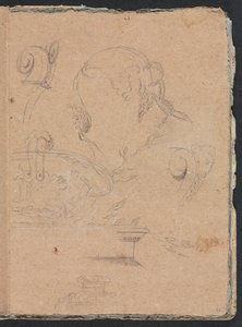 Verona-Skizzenbuch: Architektonische Motive mit Frauenkopf, Seite 45, 1760 von Francesco Lorenzi
