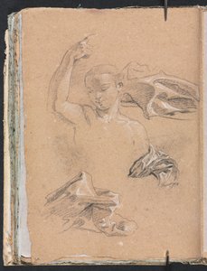 Verona Skizzenbuch: Figur mit erhobenem rechten Arm und Draperiestudien (Seite 68) von Francesco Lorenzi
