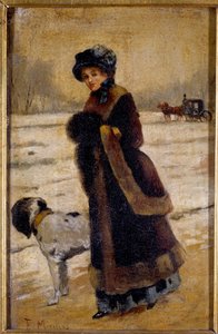 Junge Frau mit einem Hund von Francesco Miralles Galaup