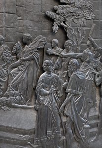 Sockel, der Alessandro Farnese zeigt, wie er die Botschafter von Königin Elisabeth von England empfängt, (Detail)