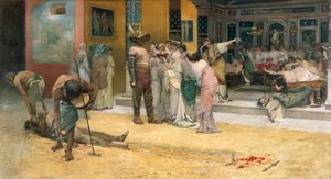 Gladiatorenkampf während eines Abendessens in Pompeji