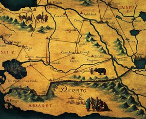 Marco Polos Route durch die östlichen Wüsten, Karte von Tartary