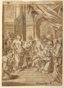 Zeichnung, Christus und die Ehebrecherin, 1750–1760 von Francesco Saverio Mergolo