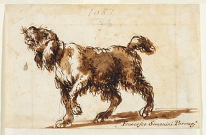 Heulender Hund (recto), ca. 1700-50 (schwarze Kreide, Stift & braune Tinte, braune Waschung, Graphit auf Papier)