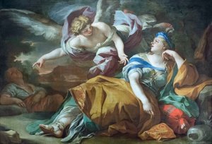 Hagar und Ismael in der Wüste von einem Engel getröstet
