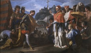 Das Treffen zwischen König Ratchis der Langobarden und Papst Zacharias während der Belagerung von Perugia von Francesco Solimena