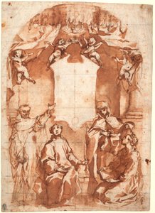 Vier Heilige vor einem heiligen Bild von Francesco Vanni