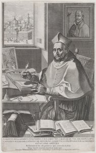 Kardinal Roberto Bellarmino an seinem Schreibtisch, schreibend, 1604