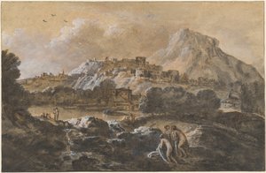 Gebirgige Flusslandschaft mit Badenden von Francesco Zuccarelli