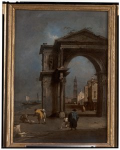 Capriccio mit einem Triumphbogen und städtischem Hintergrund von Francesco and/or Gian Antonio (1699 1761) Guardi