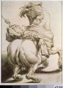 Reiter von einer Lanze durchbohrt