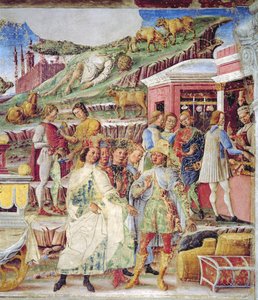Der Triumph des Merkur: Juni, aus dem Raum der Monate, ca. 1467-70 (Fresko) (Detail) von Francesco del Cossa