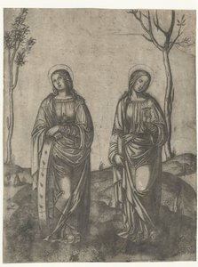 Heilige Katharina mit gebrochenem Rad und Lucia mit Augen auf Schälchen von Francesco di Francia (attributed to)