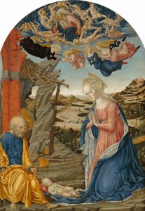 Die Geburt Christi, mit Gott dem Vater umgeben von Engeln und Cherubim, ca. 1470