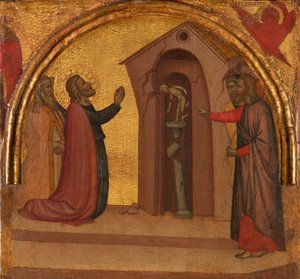Der heilige Johannes der Evangelist lässt einen heidnischen Tempel einstürzen, ca. 1370 von Francescuccio Ghissi