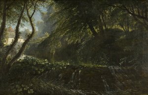 Flusslandschaft mit Wehr und Mühle, ca. 1823 von Francis Danby