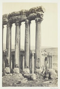 Die großen Säulen und kleinerer Tempel, Baalbek, 1857