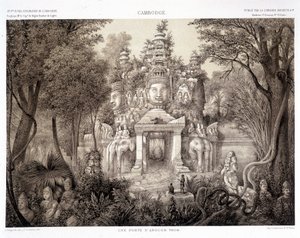 Ein Tor von Angkor Thom, ca. 1870 - aus „Reise der Erkundung in Indochina 1866-1868“ von Francis Garnier von Francis Garnier