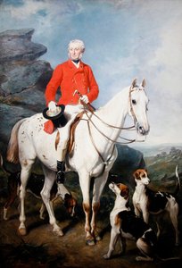 Porträt von Charles Trelawny, Esq., Meister der Dartmoor-Jagd, auf seinem Lieblingsjäger Grimaldi, mit den Hunden Conqueror, Lounger und Windermere