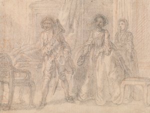 Szene aus einem Stück, möglicherweise Benjamin Hoadleys "The Suspicious Husband"