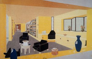 Perspektive Fumoir für Amdassade Francoise, von Francis Jourdain, präsentiert auf der Internationalen Ausstellung für dekorative Kunst in Paris, 1925, Frankreich, 20. Jahrhundert von Francis Jourdain