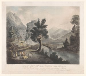Ansicht des Keswick-Sees mit den Lodore-Wasserfällen von Francis Jukes