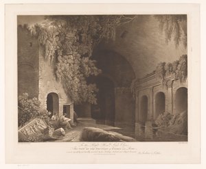 Zwei Zeichner am Nymphaeum von Egeria im Caffarella-Park bei Rom (View of the Fountain of Egeria near Rome) von Francis Jukes